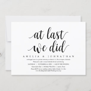 At Last, We Did, Wedding Elopement Dinner Invitation