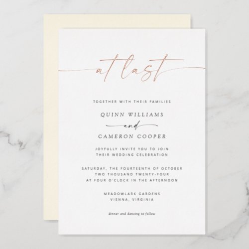 At Last Wedding Foil Invitation