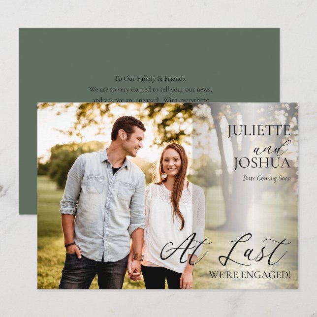 At Last We're Engaged Photo Engagement Announcemen Announcement (Front/Back)