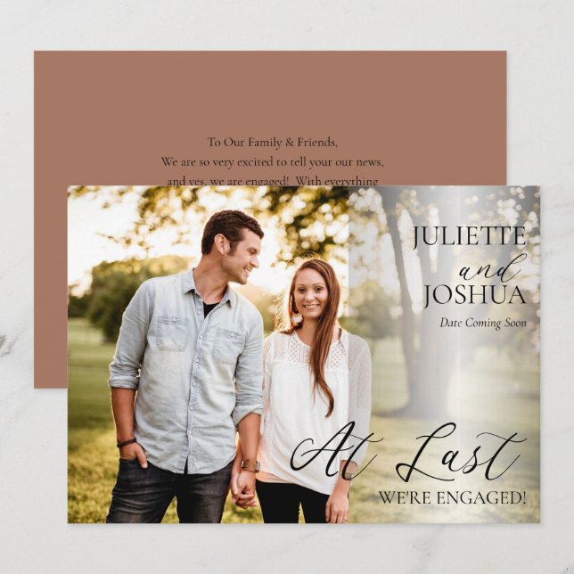 At Last We're Engaged Photo Engagement Announcemen Announcement (Front/Back)