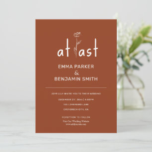 At Last Wildflower Rust Modern Minimalist Wedding Invitation
