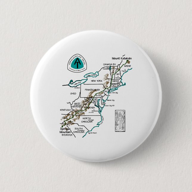 At Logo Appalachian Trail Hiking Map  Button (Front)