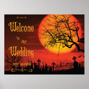 At Night Halloween Wedding Reception Sign 24x18