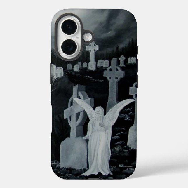 At night on the cemetery - angel with Crow Case-Mate iPhone Case (Back)