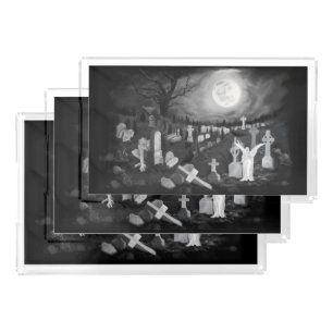At night on the cemetery - Angel with Devil Acrylic Tray