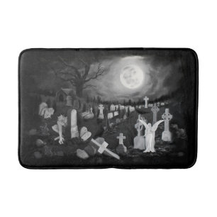 At night on the cemetery - Angel with Devil Bath Mat
