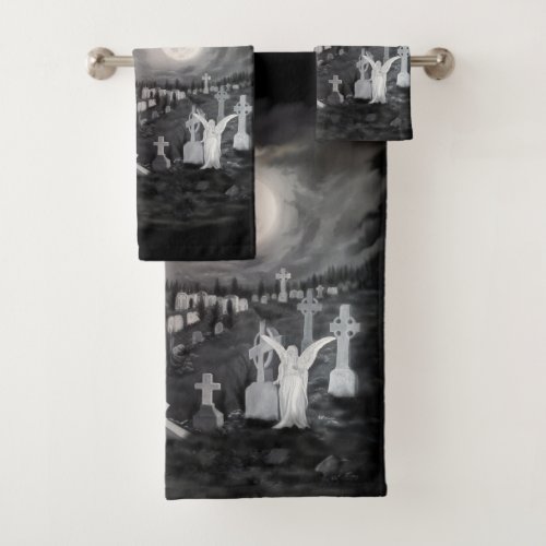 At night on the cemetery _ Angel with Devil Bath Towel Set