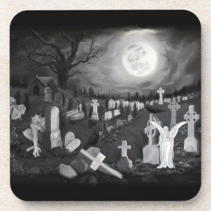 At night on the cemetery - Angel with Devil Beverage Coaster