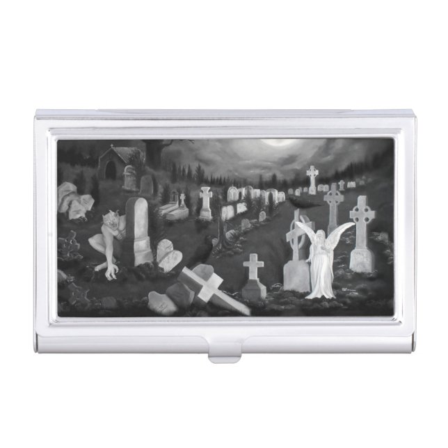 At night on the cemetery - Angel with Devil Business Card Case (Front)