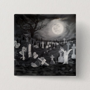 At night on the cemetery - Angel with Devil Button