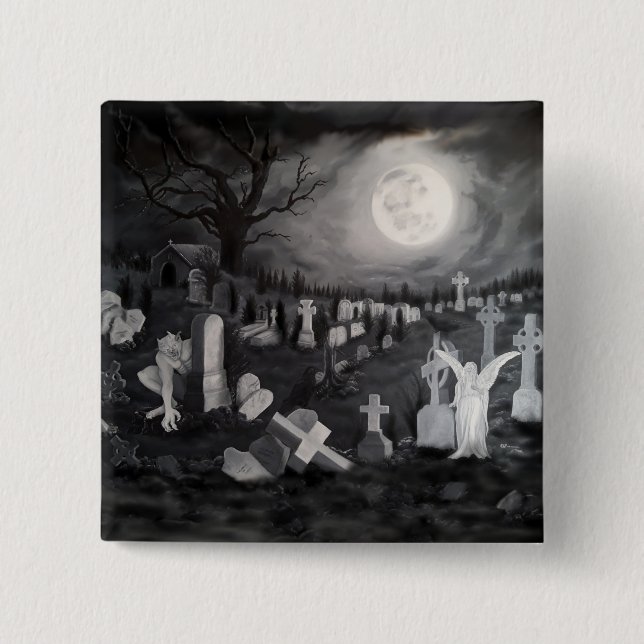 At night on the cemetery - Angel with Devil Button (Front)