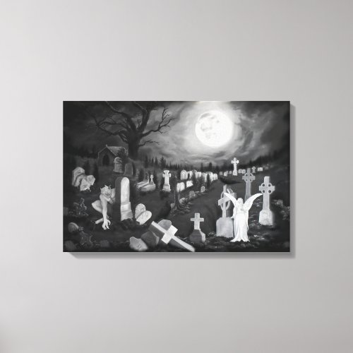 At night on the cemetery _ Angel with Devil Canvas Print