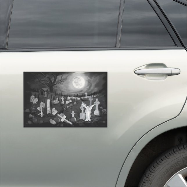 At night on the cemetery - Angel with Devil Car Magnet (In Situ)
