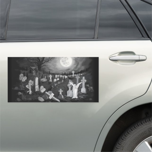 At night on the cemetery - Angel with Devil Car Magnet (In Situ)