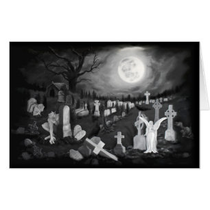 At night on the cemetery - Angel with Devil Card