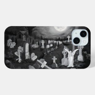 At night on the cemetery - Angel with Devil iPhone 15 Plus Case