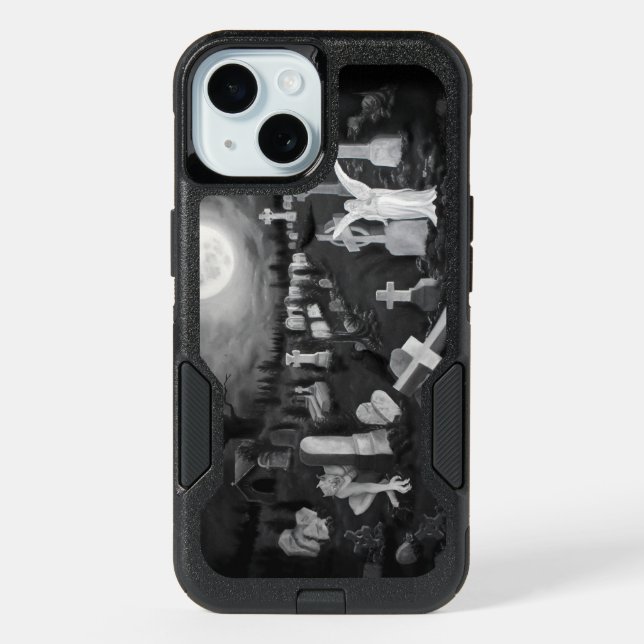 At night on the cemetery - Angel with Devil iPhone 15 Case (Back)