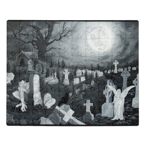 At night on the cemetery _ angel with devil jigsaw puzzle
