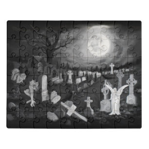 At night on the cemetery - Angel with Devil Jigsaw Puzzle