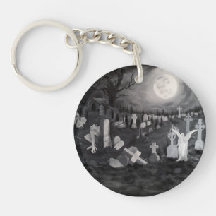 At night on the cemetery - Angel with Devil Keychain