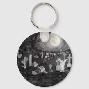 At night on the cemetery - Angel with Devil Keychain