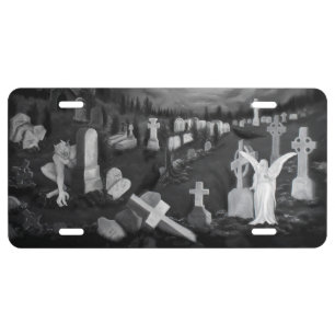 At night on the cemetery - Angel with Devil License Plate
