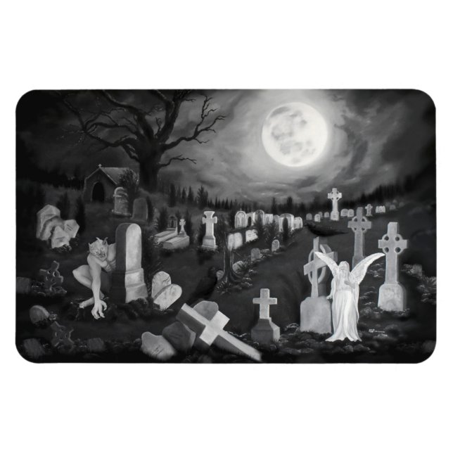 At night on the cemetery - Angel with Devil Magnet (Horizontal)
