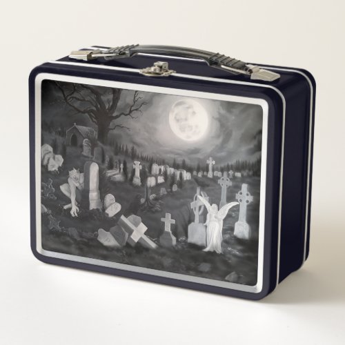 At night on the cemetery _ Angel with Devil Metal Lunch Box