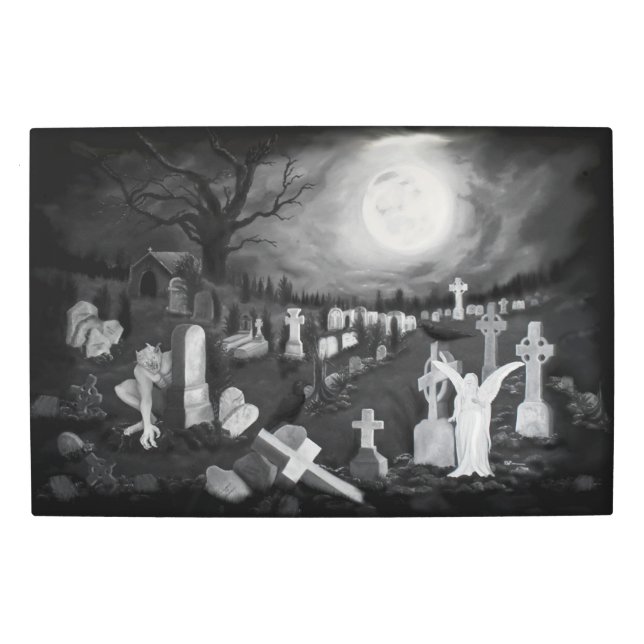At night on the cemetery - Angel with Devil Metal Print (Front)