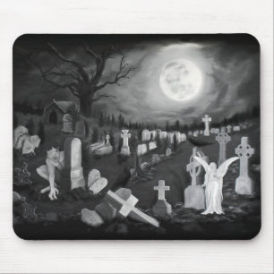 At night on the cemetery - Angel with Devil Mouse Pad