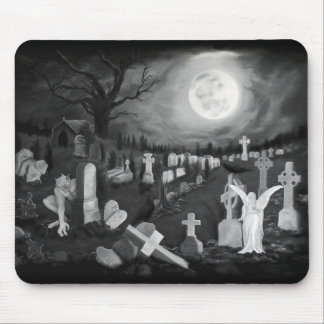 At night on the cemetery - Angel with Devil Mouse Pad