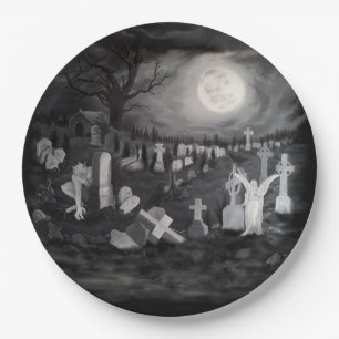 At night on the cemetery - Angel with Devil Paper Plates