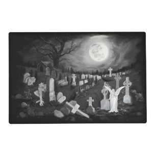 At night on the cemetery -Angel with Devil Pet Mat