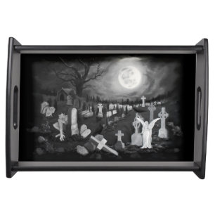 At night on the cemetery - Angel with Devil Serving Tray