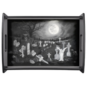At night on the cemetery - Angel with Devil Serving Tray