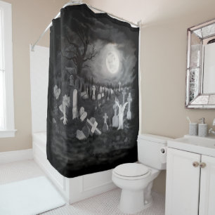 At night on the cemetery - Angel with Devil Shower Curtain