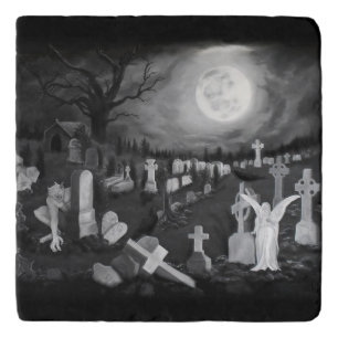 At night on the cemetery - Angel with Devil Trivet