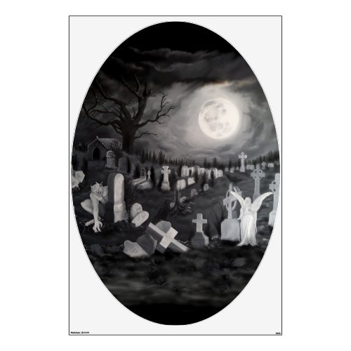 At night on the cemetery _ Angel with Devil Wall Decal