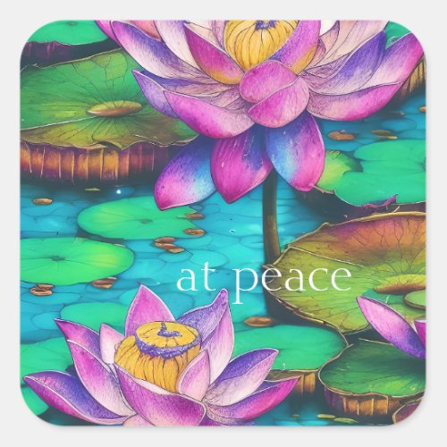 at peace Beautiful Pink Lotus Flowers Water Scene  Square Sticker