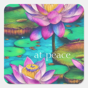 at peace Beautiful Pink Lotus Flowers Water Scene  Square Sticker