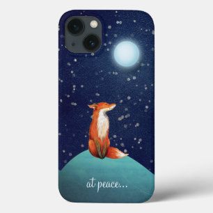 at peace ~ Charming Fox Sitting Under a Full Moon iPhone 13 Case