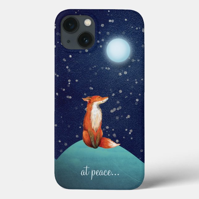 at peace ~ Charming Fox Sitting Under a Full Moon Case-Mate iPhone Case (Back)