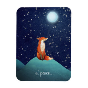 at peace ~ Charming Fox Sitting Under a Full Moon Magnet