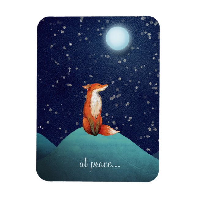 at peace ~ Charming Fox Sitting Under a Full Moon Magnet (Vertical)