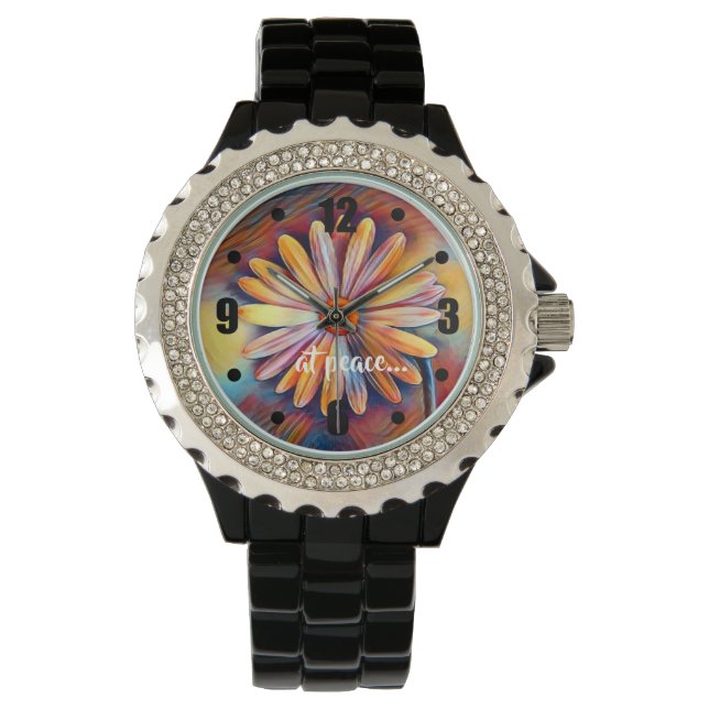 at peace - Colorful Daisy Flower Boho Watch (Front)
