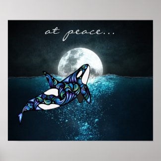 at peace ~ Full Moon Psychedelic Trippy Orca Whale Poster