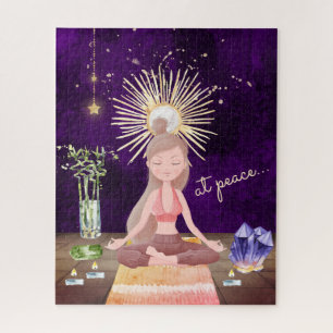 At Peace Meditating Yoga Girl and Crystals Jigsaw Puzzle