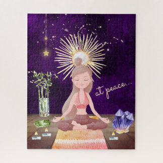 At Peace Meditating Yoga Girl and Crystals Jigsaw Puzzle