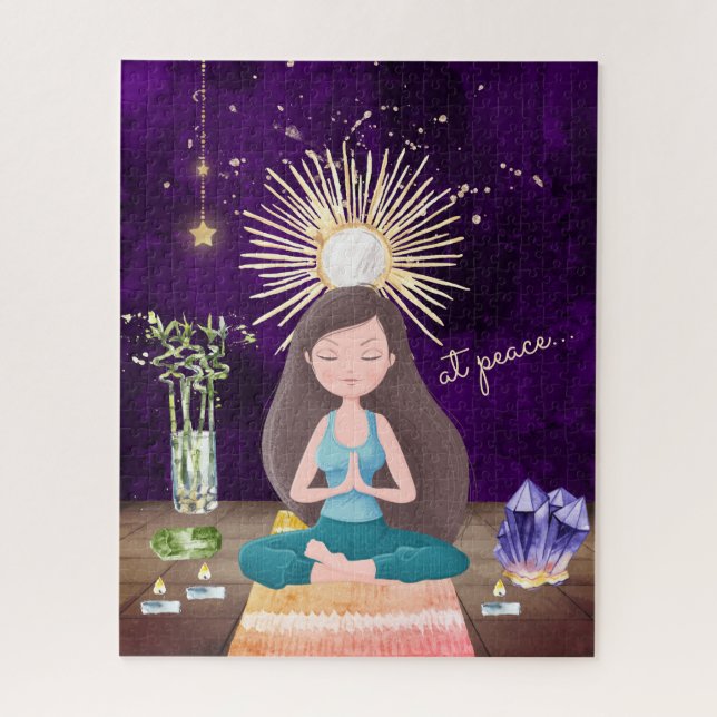At Peace Meditating Yoga Girl and Crystals Jigsaw Puzzle (Vertical)