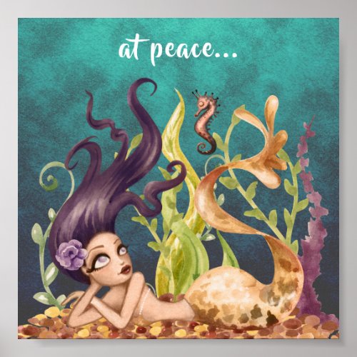 at peace  Mermaid and Seahorse Under the Sea Poster